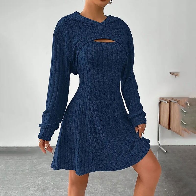 Larenia | Ensemble de robe en tricot côtelé avec hoodie court