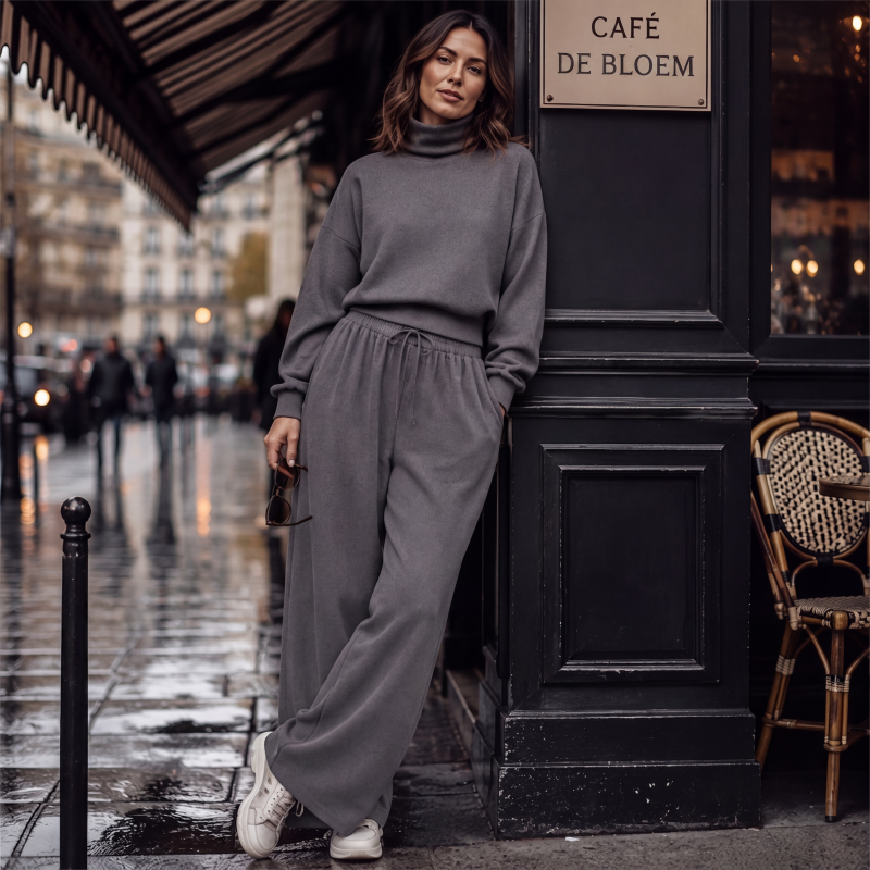 Sendie | Ensemble femme avec pull à col roulé et pantalon large