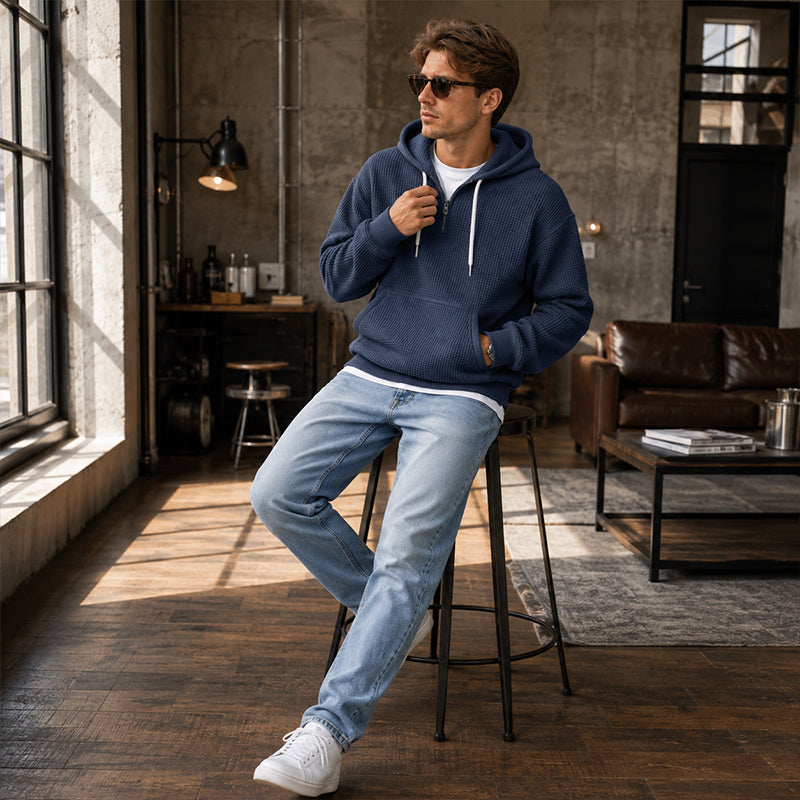 Eliashun | Hoodie en tricot pour hommes avec fermeture éclair courte