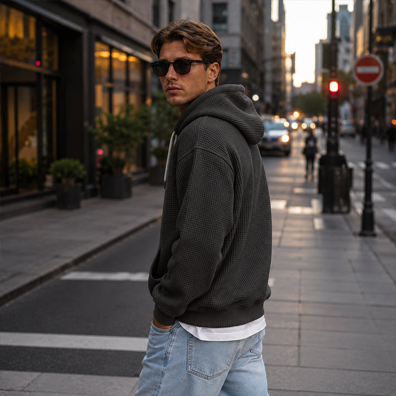 Eliashun | Hoodie en tricot pour hommes avec fermeture éclair courte