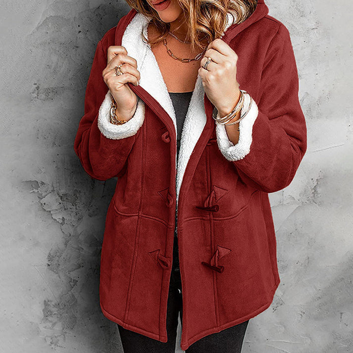 Manteau femme en suède synthétique à capuche doublé chaud