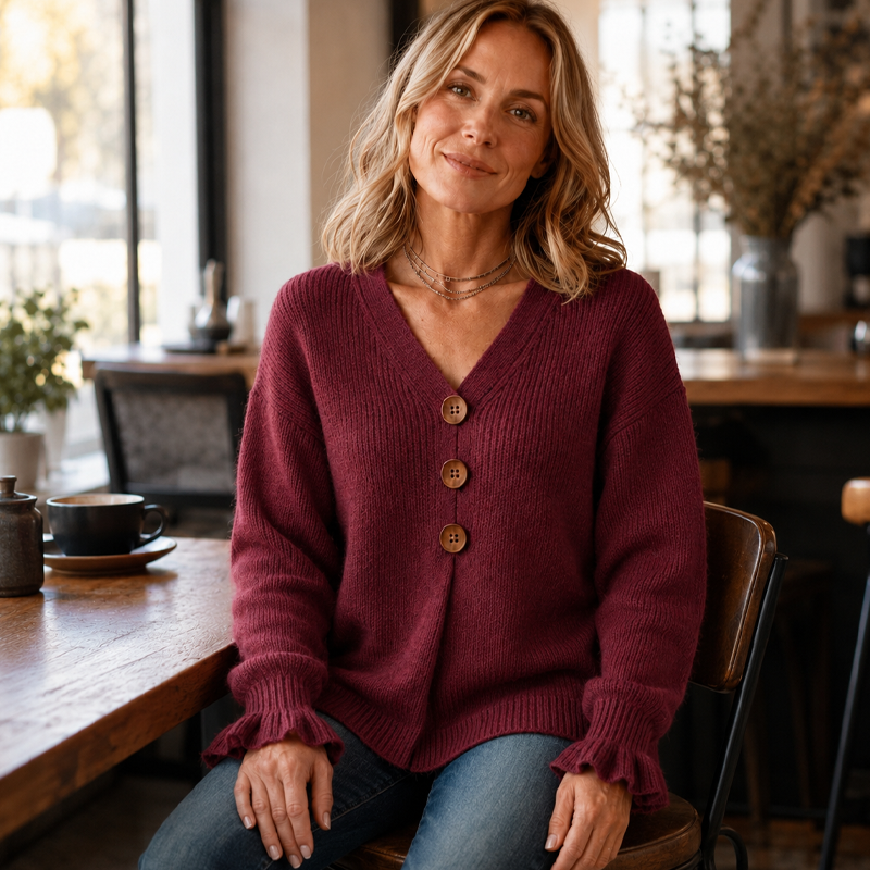 Pull femme en maille à col V avec boutons