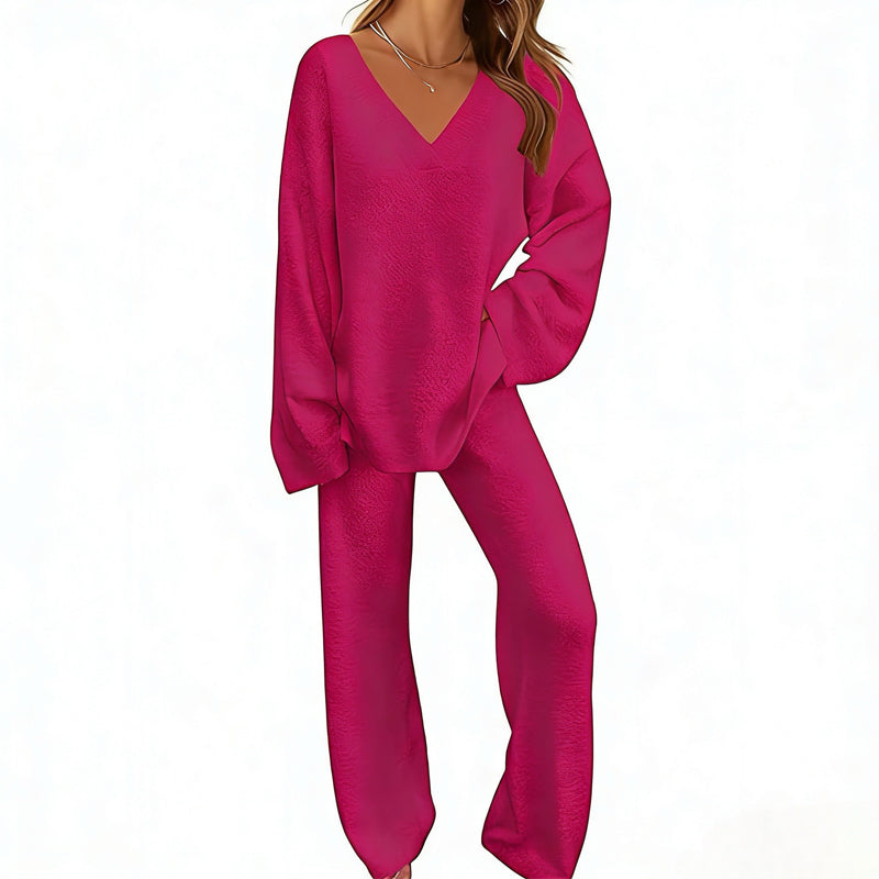 Charbby | Ensemble tricot femme avec pull à col en V et pantalon large