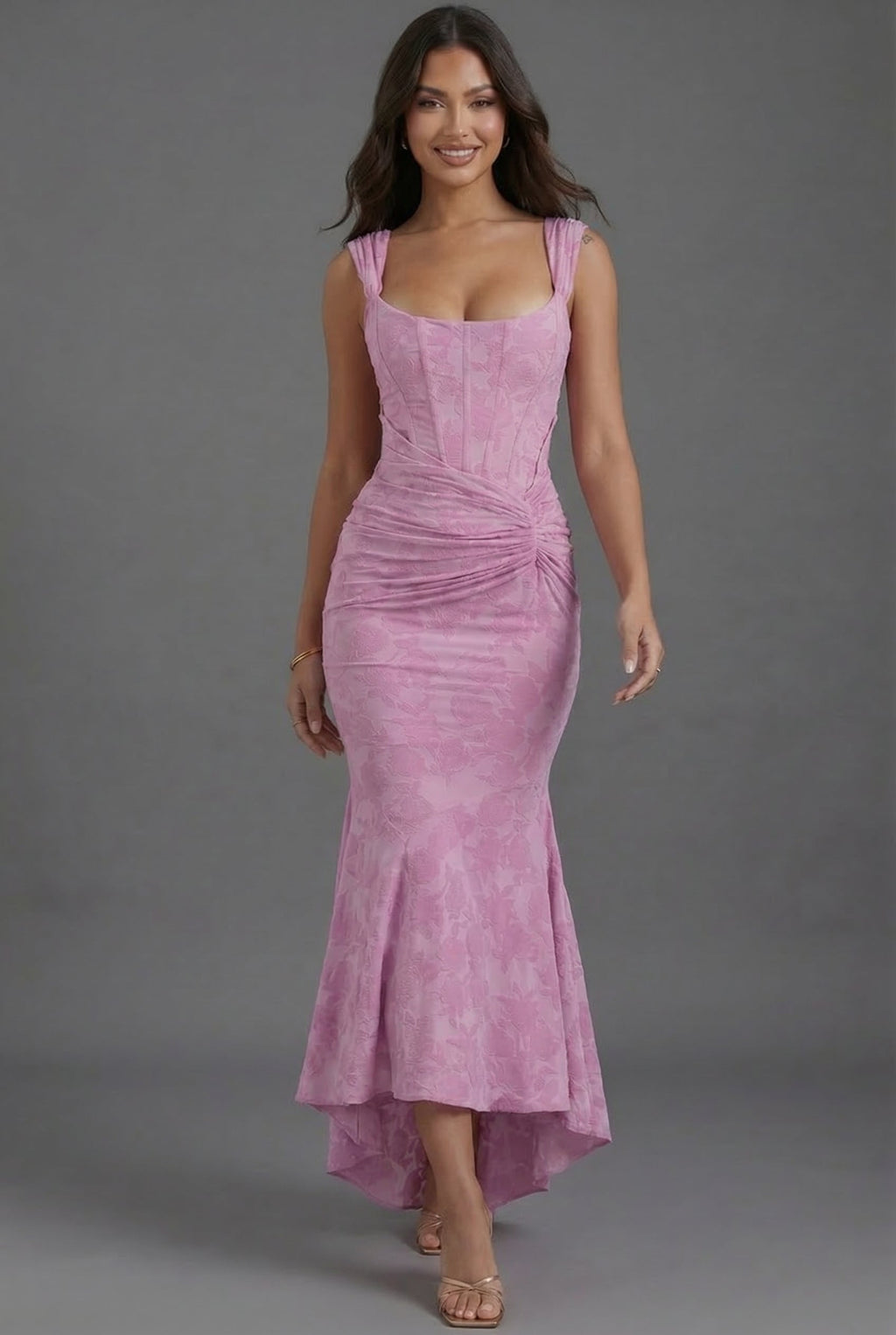 Robe Maxi Corset à Encolure Carrée en Jacquard Floral