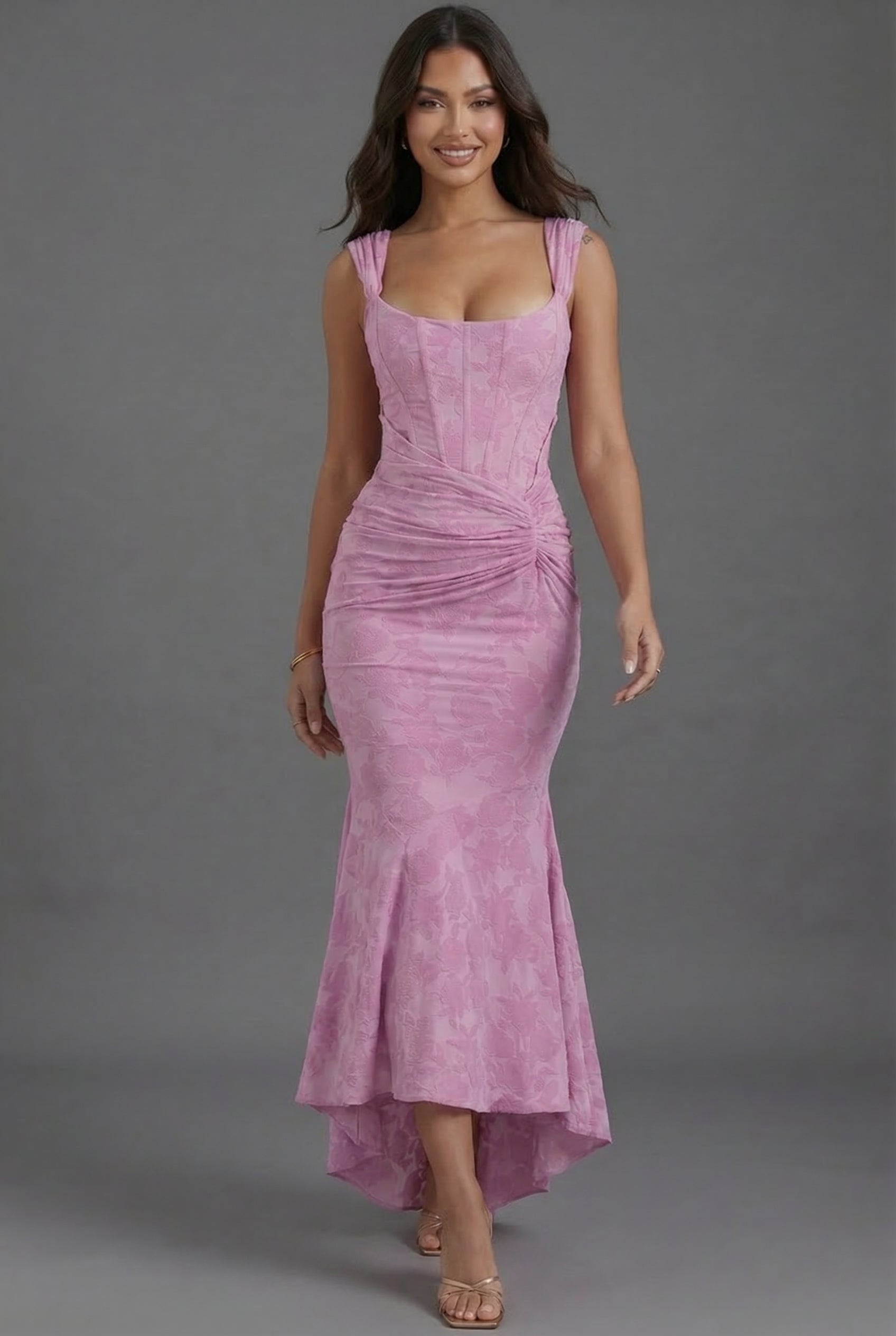Robe Maxi Corset à Encolure Carrée en Jacquard Floral