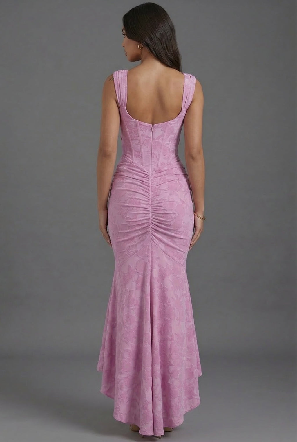 Robe Maxi Corset à Encolure Carrée en Jacquard Floral