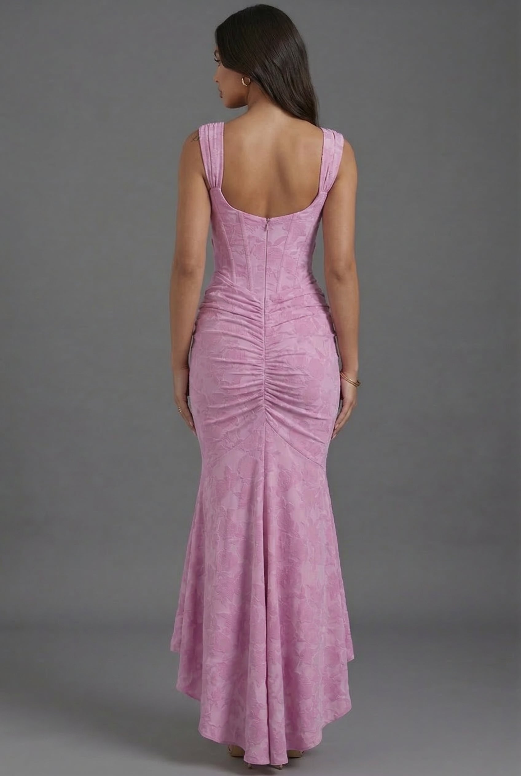 Robe Maxi Corset à Encolure Carrée en Jacquard Floral