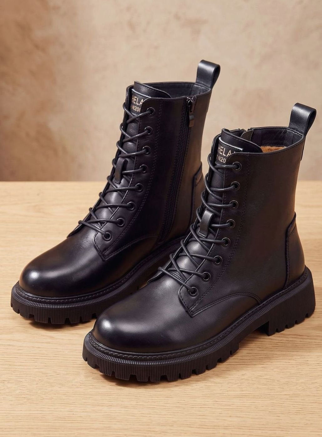 Elfriede | Bottines Femme Fourrées à Lacets en Cuir PU avec Fermeture Éclair