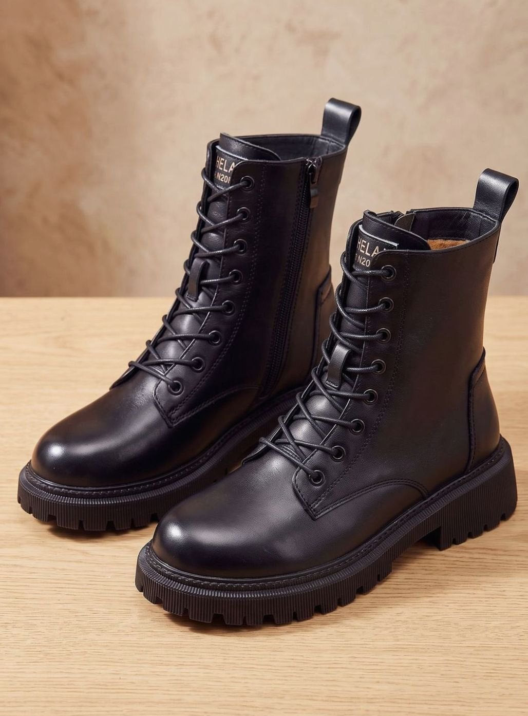 Elfriede | Bottines Femme Fourrées à Lacets en Cuir PU avec Fermeture Éclair