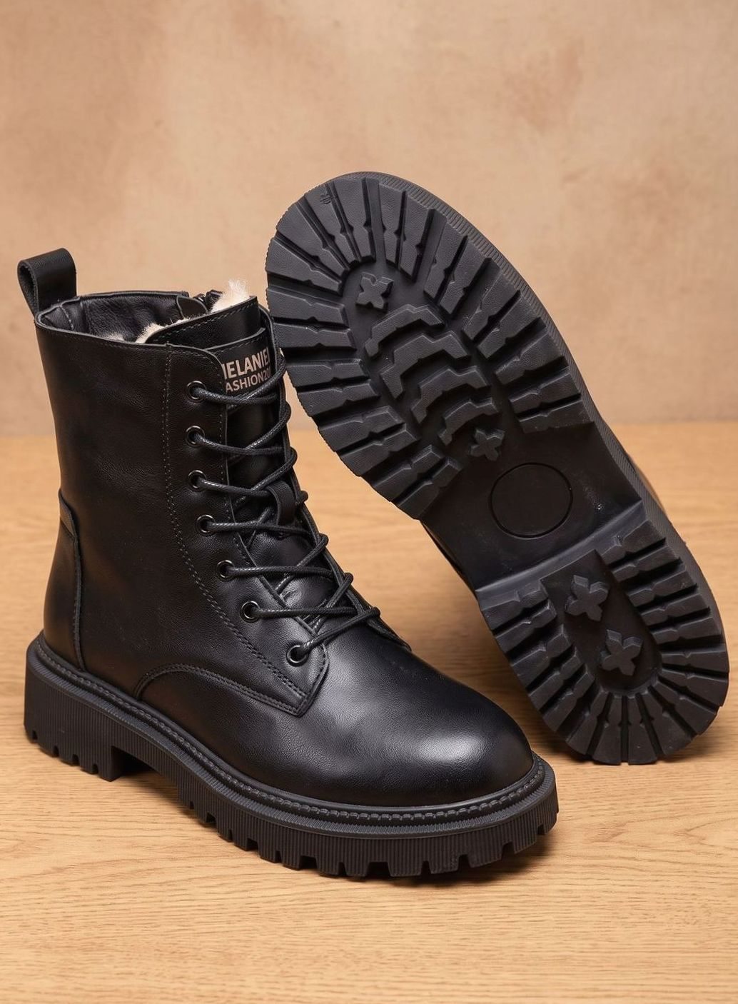 Elfriede | Bottines Femme Fourrées à Lacets en Cuir PU avec Fermeture Éclair