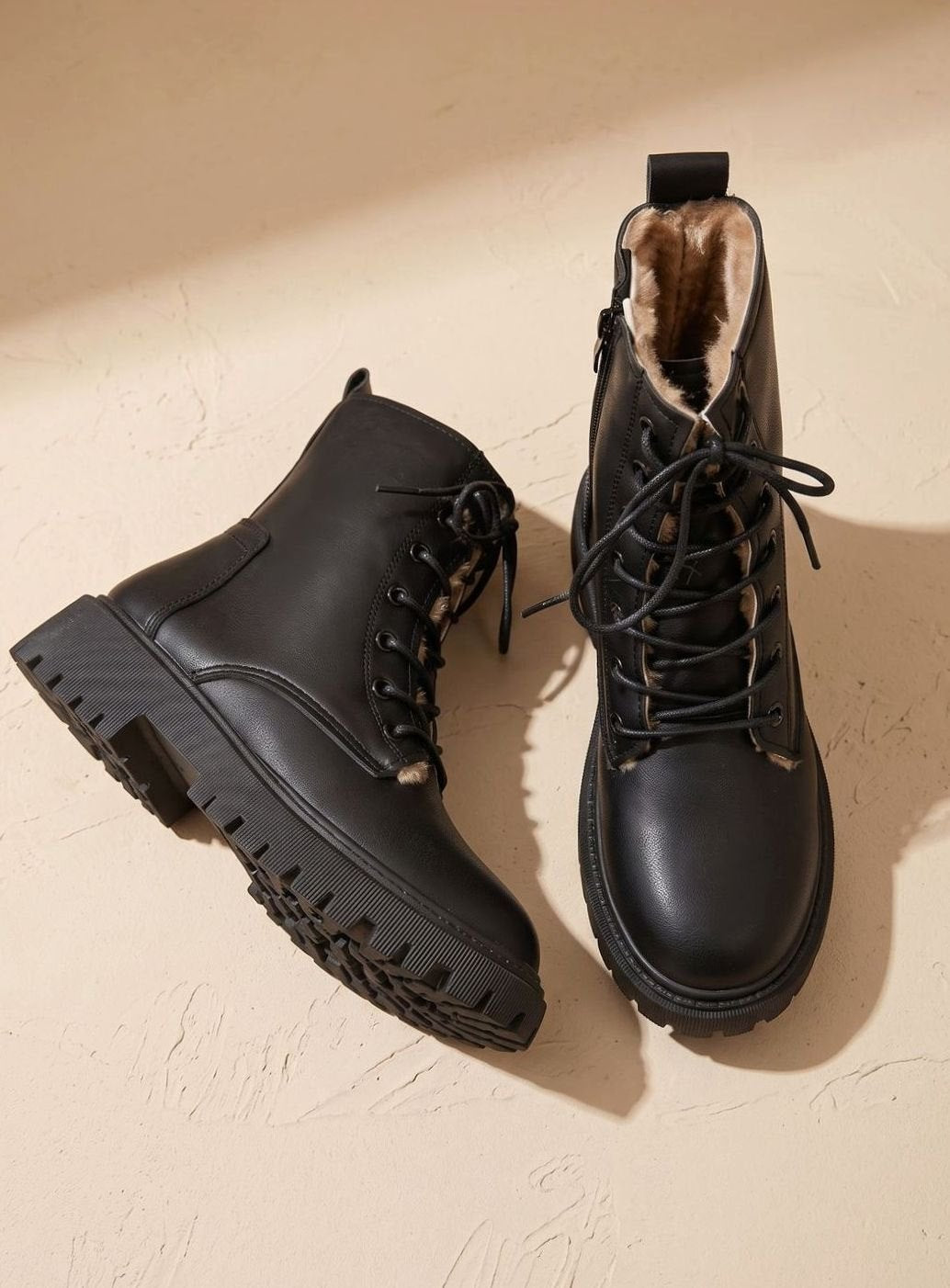 Elfriede | Bottines Femme Fourrées à Lacets en Cuir PU avec Fermeture Éclair