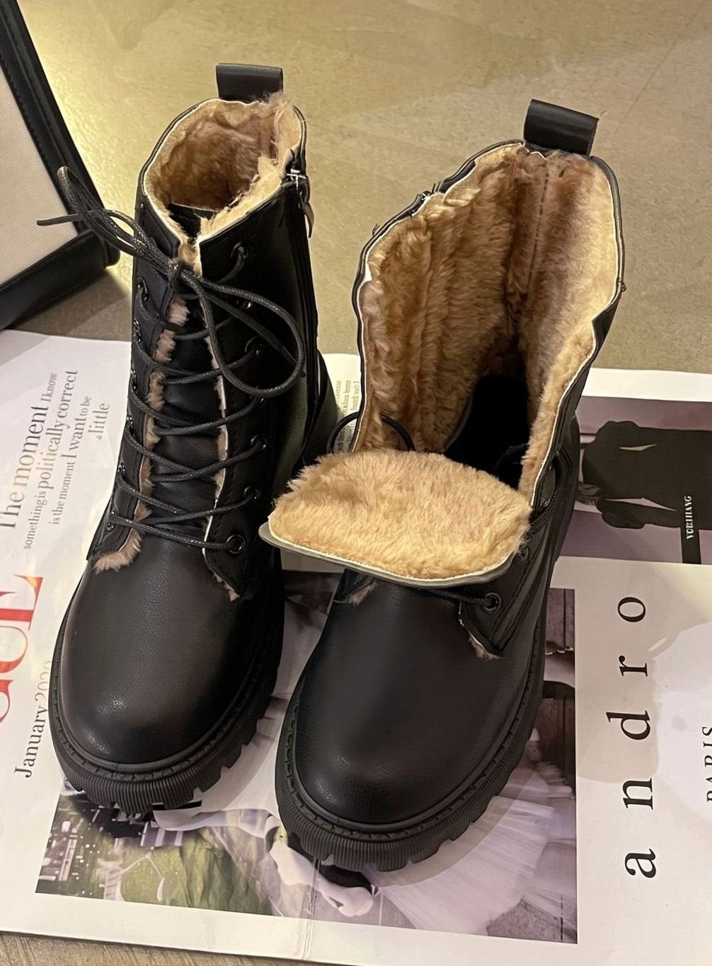 Elfriede | Bottines Femme Fourrées à Lacets en Cuir PU avec Fermeture Éclair