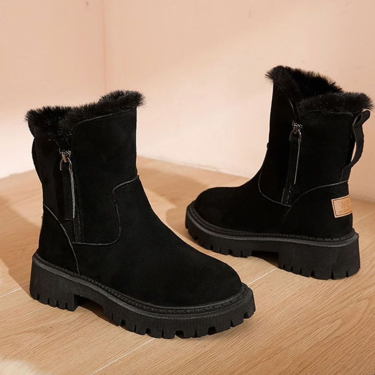Marlene | Bottines Femme Bottes d'Hiver Doublées en Fourrure Synthétique à Talon Bloc