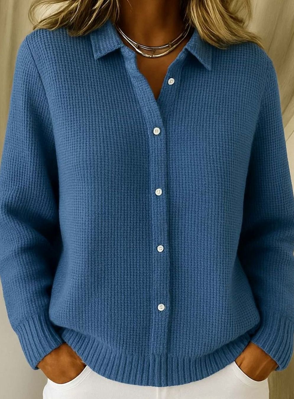 Frieda | Cardigan Femme Col Chemise Cintré Longueur Hanche Manches Longues