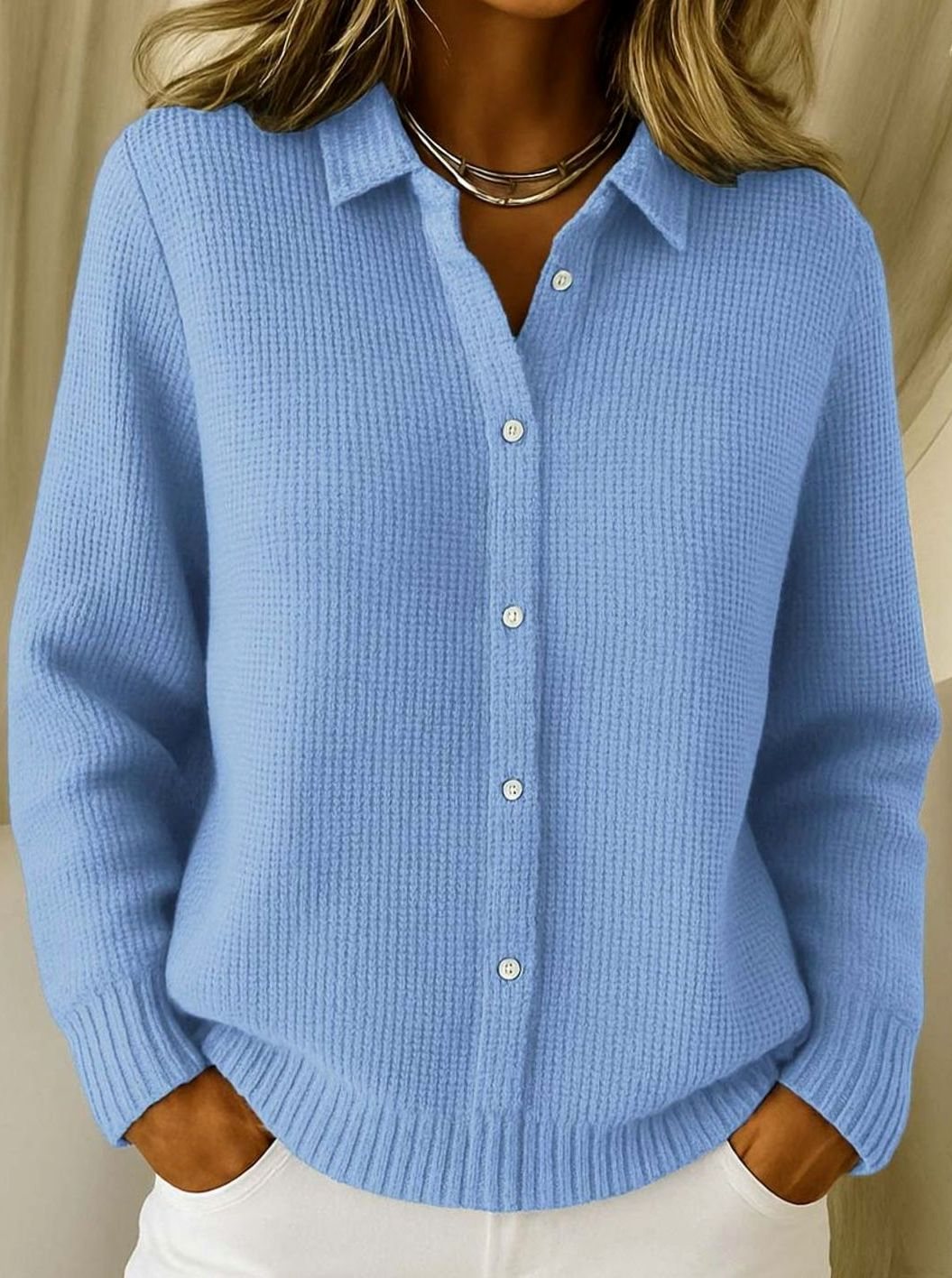 Frieda | Cardigan Femme Col Chemise Cintré Longueur Hanche Manches Longues