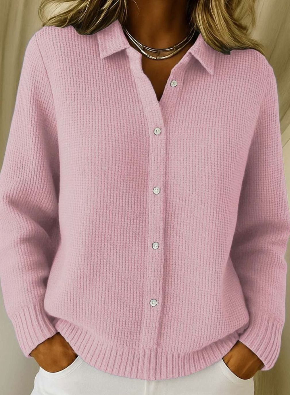 Frieda | Cardigan Femme Col Chemise Cintré Longueur Hanche Manches Longues