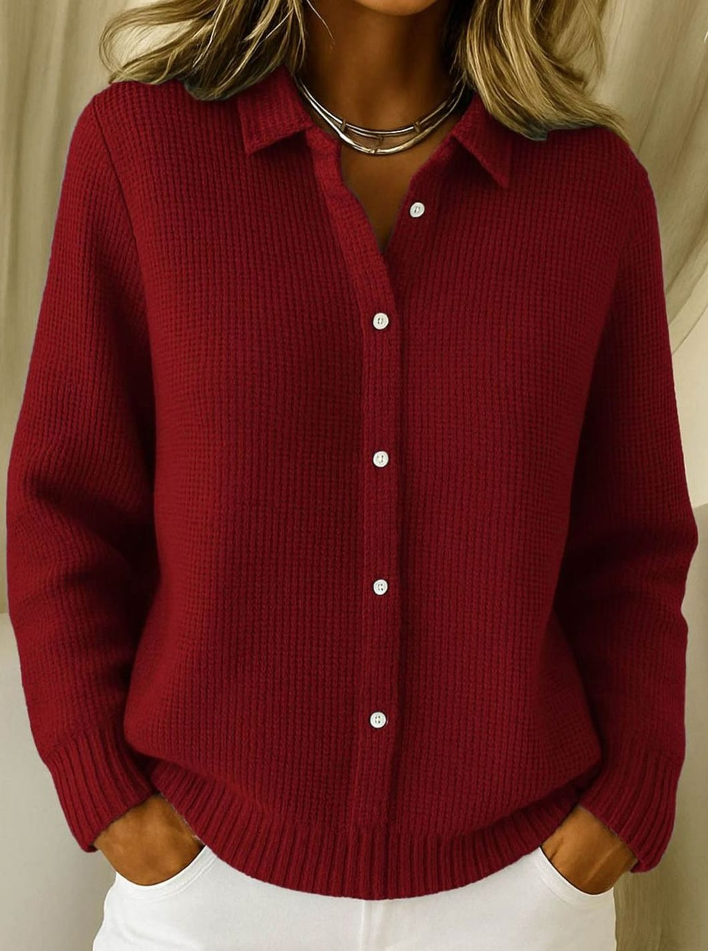Frieda | Cardigan Femme Col Chemise Cintré Longueur Hanche Manches Longues