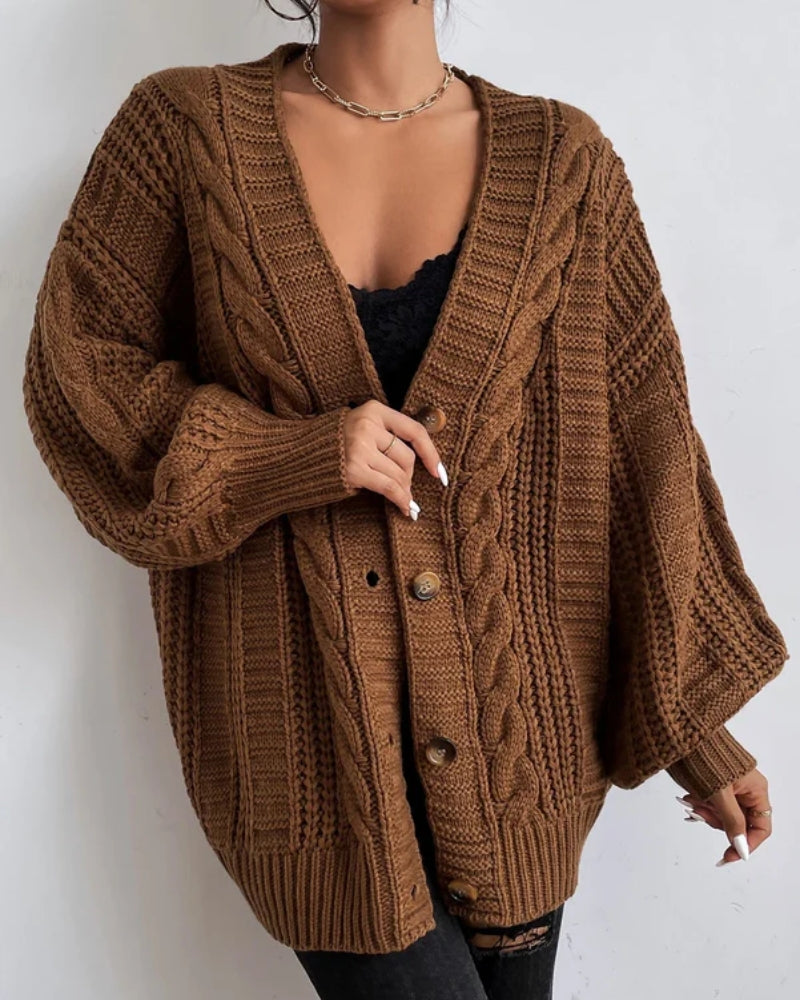 Veste en tricot femme – Avec motif torsadé, coupe large et fermeture à boutons