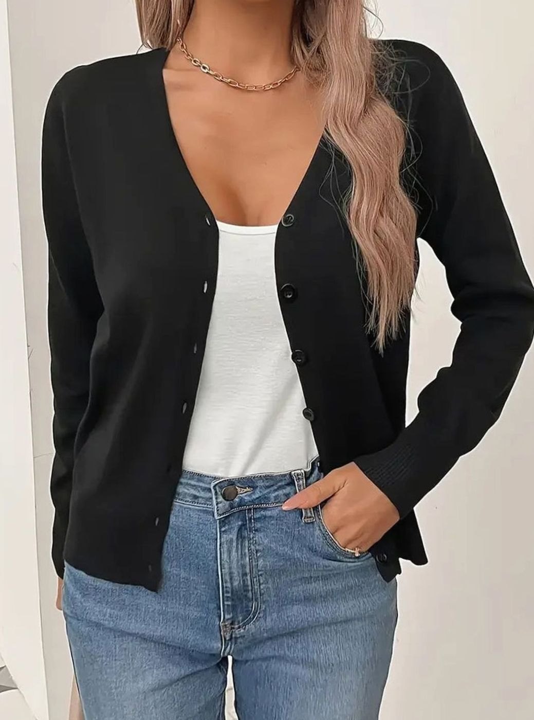 Marlene | Gilet Femme Décolleté en V Boutonnage Manches Longues
