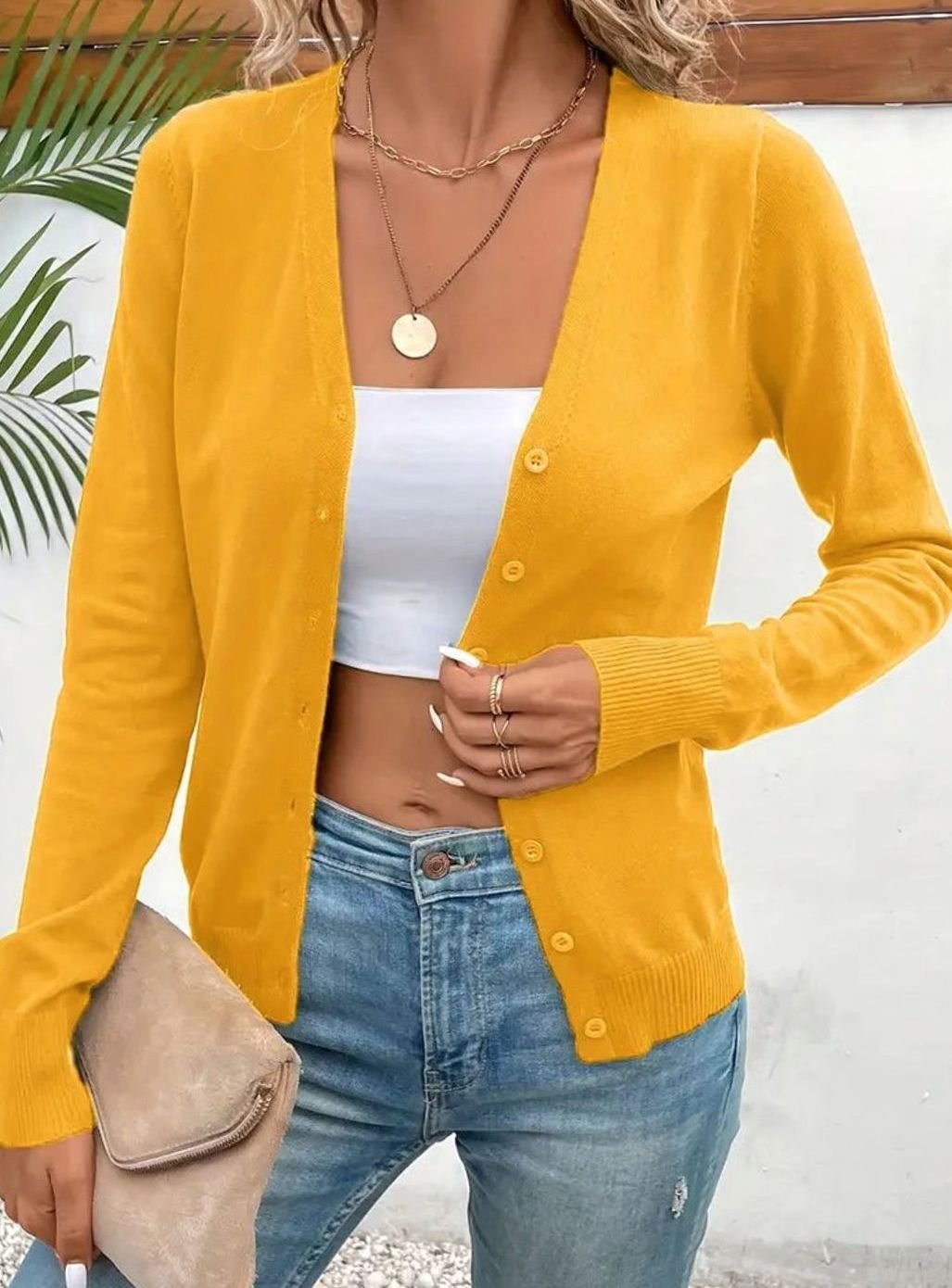 Marlene | Gilet Femme Décolleté en V Boutonnage Manches Longues