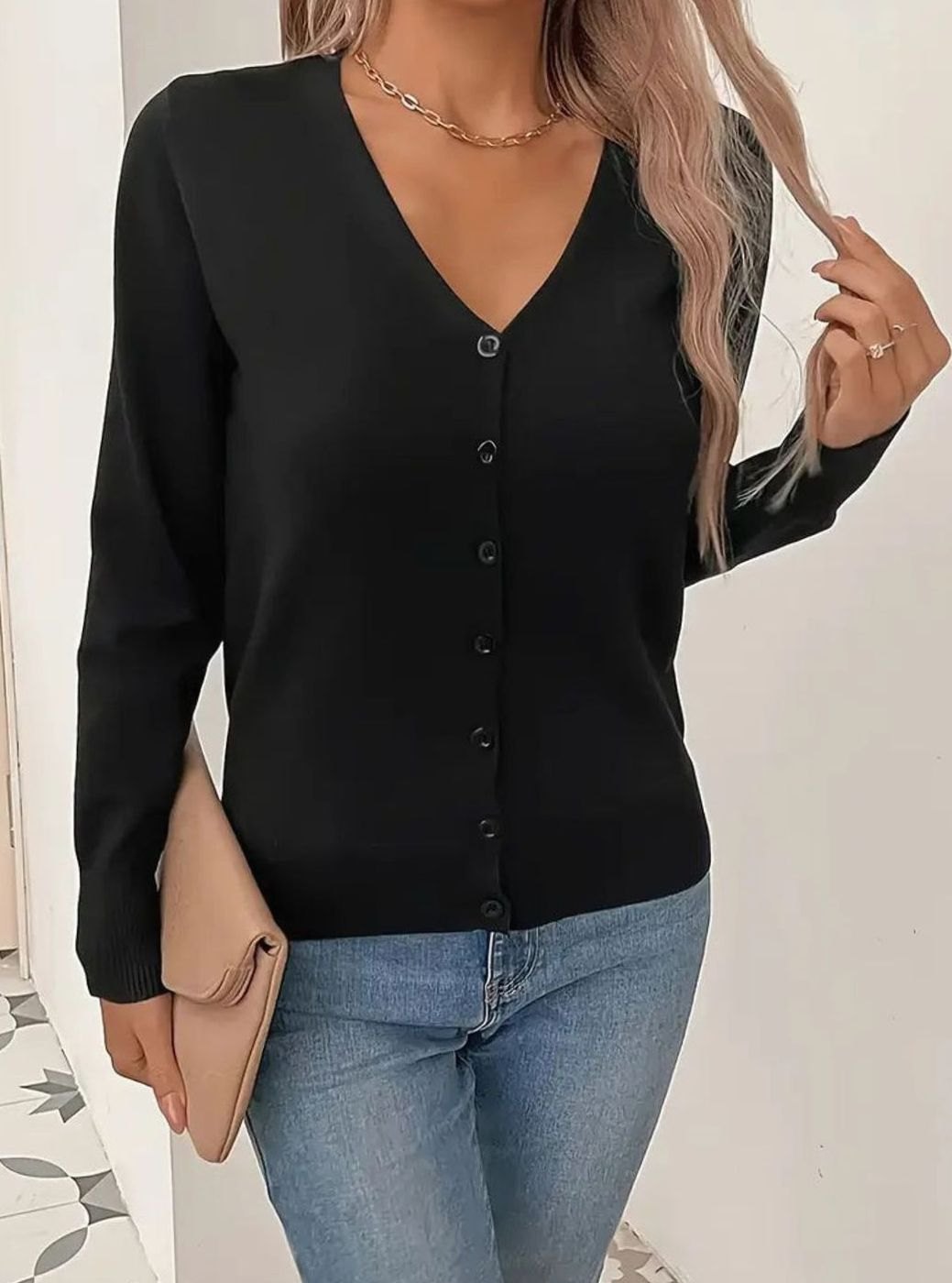 Marlene | Gilet Femme Décolleté en V Boutonnage Manches Longues
