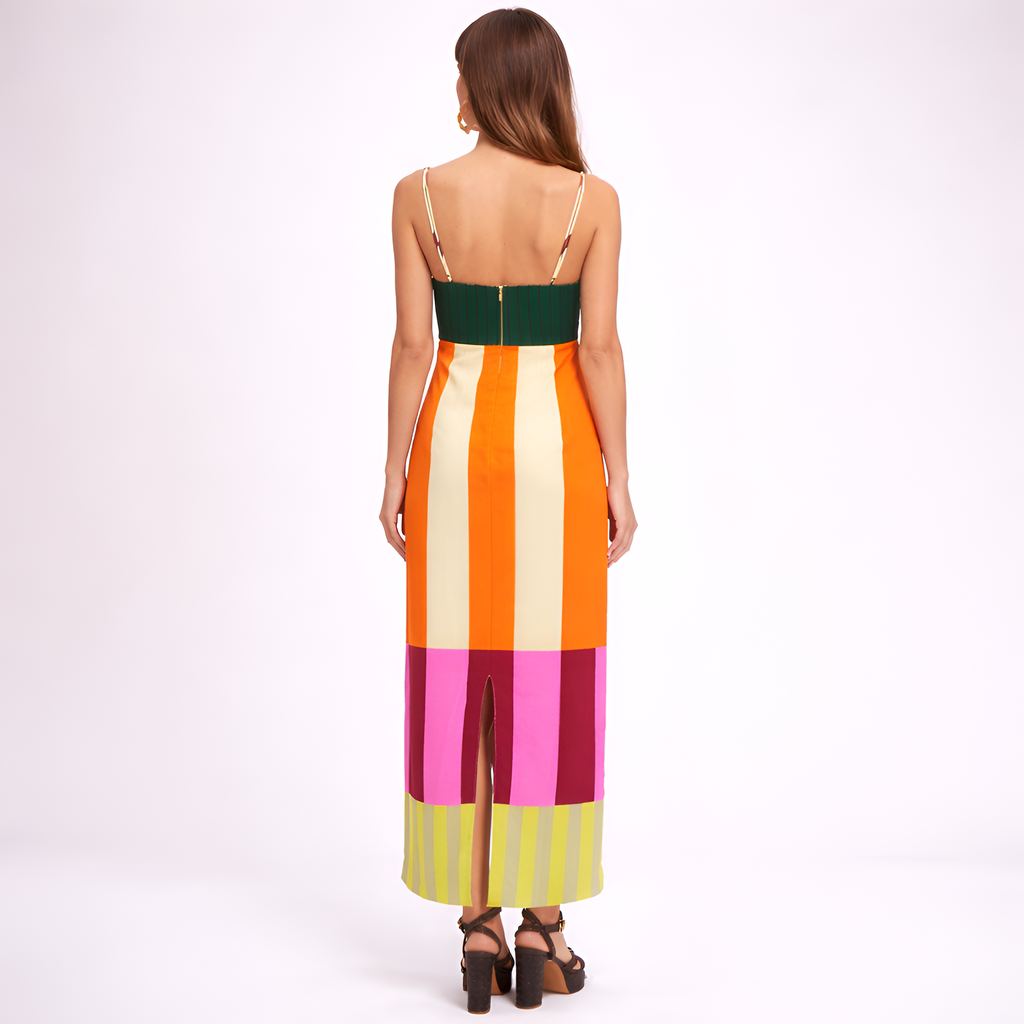 Caroline - Robe longue à rayures bohème