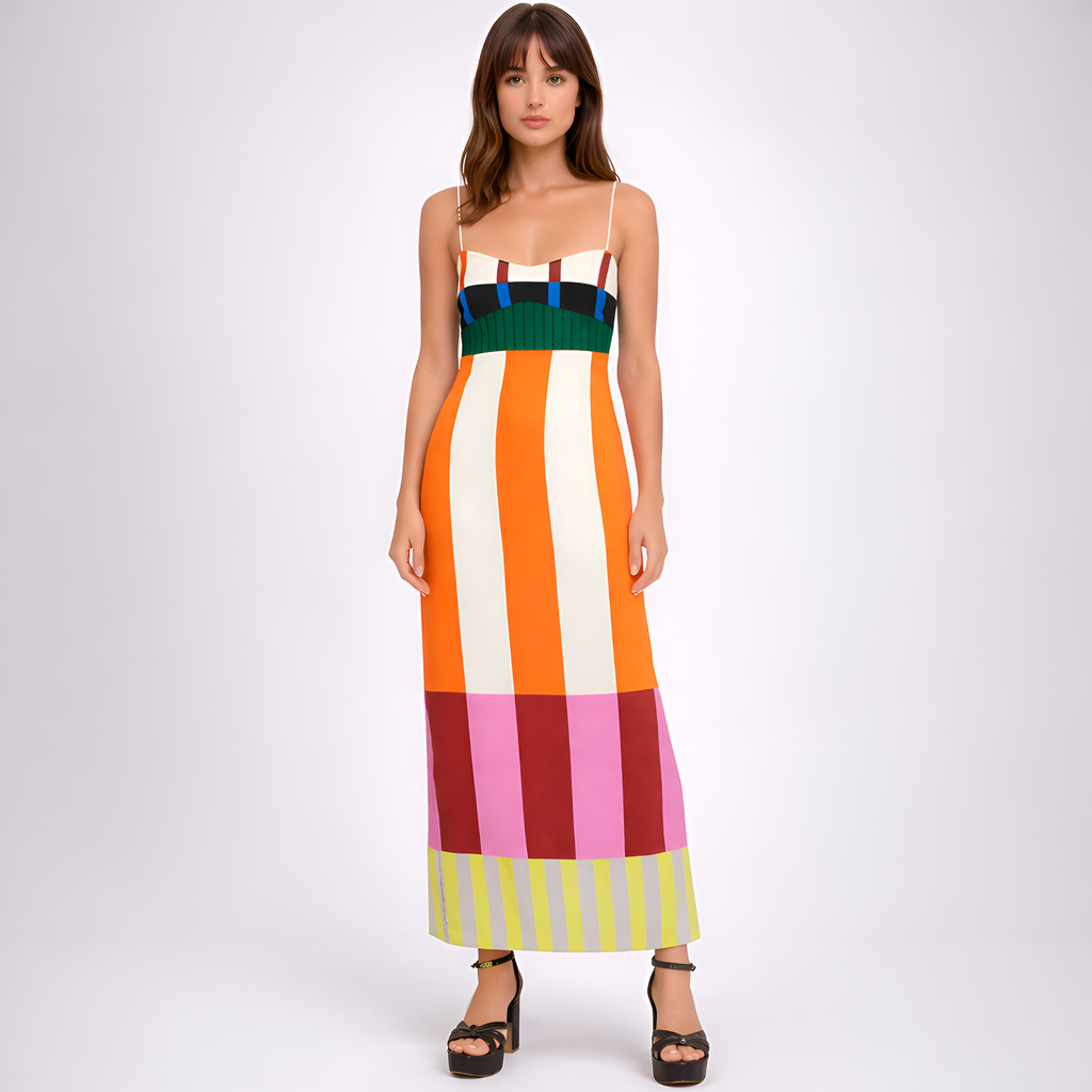 Caroline - Robe longue à rayures bohème