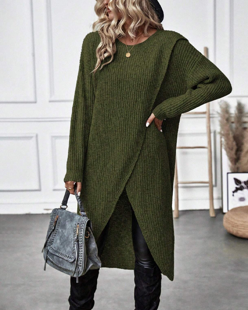 Robe Tunique Tricotée pour Femme avec Manches Longues et Col Rond