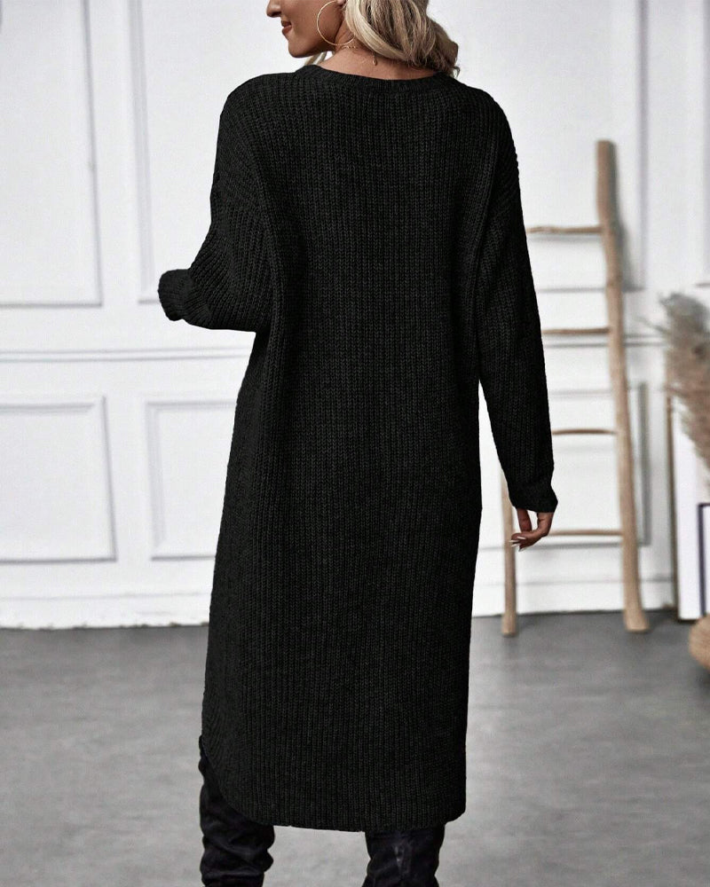 Robe Tunique Tricotée pour Femme avec Manches Longues et Col Rond