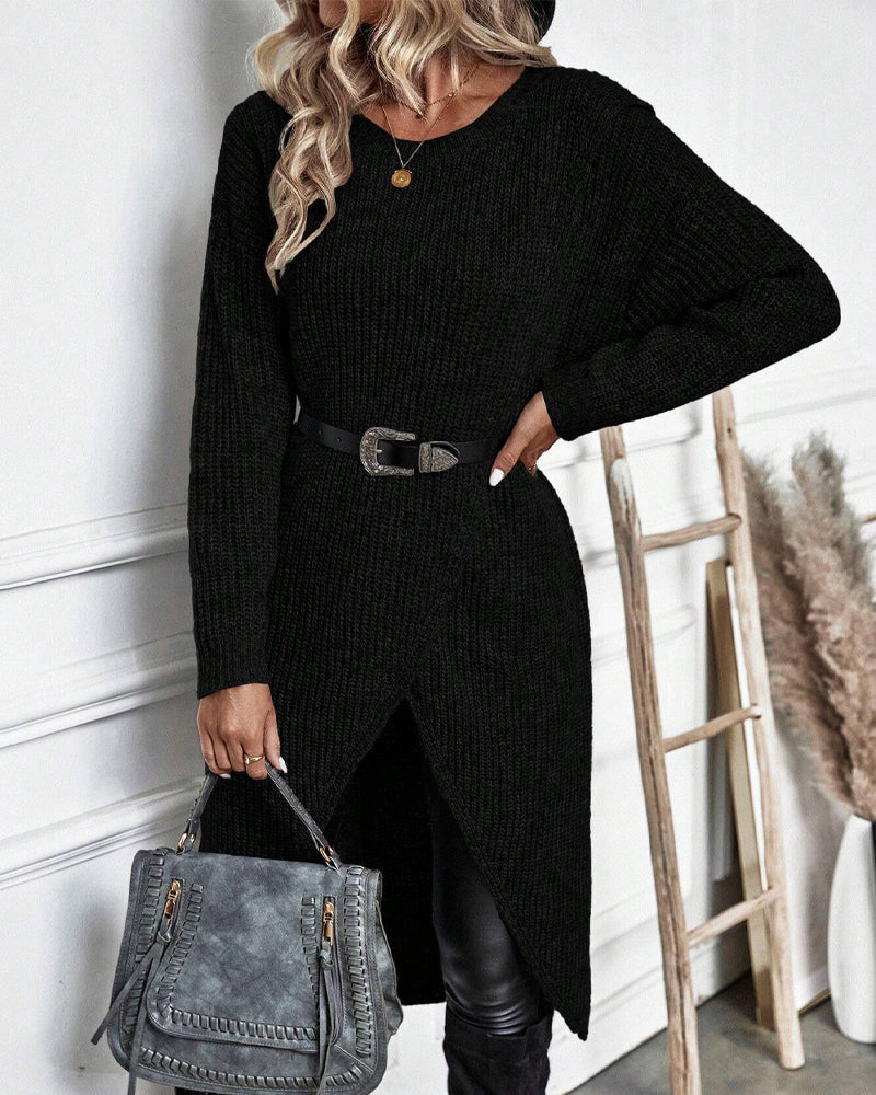Robe Tunique Tricotée pour Femme avec Manches Longues et Col Rond