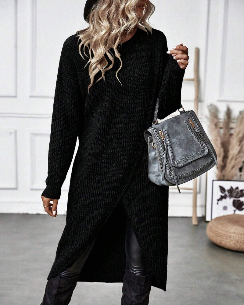 Robe Tunique Tricotée pour Femme avec Manches Longues et Col Rond