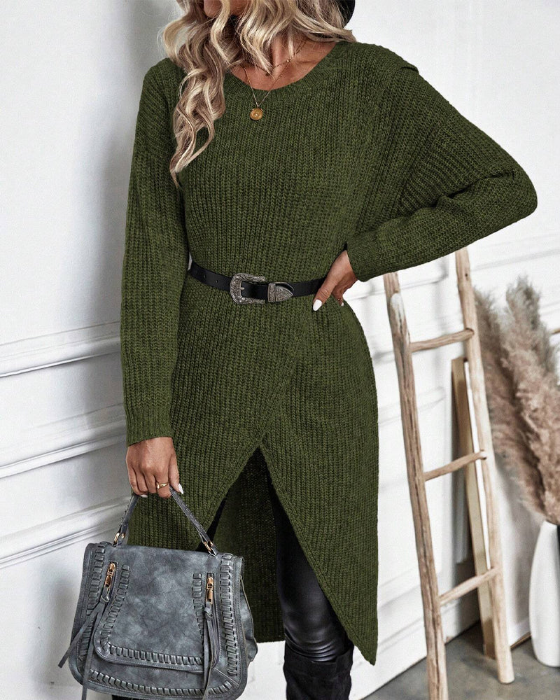 Robe Tunique Tricotée pour Femme avec Manches Longues et Col Rond