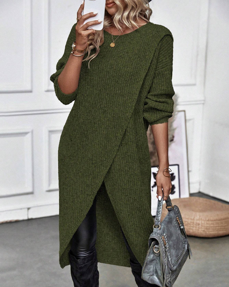 Robe Tunique Tricotée pour Femme avec Manches Longues et Col Rond