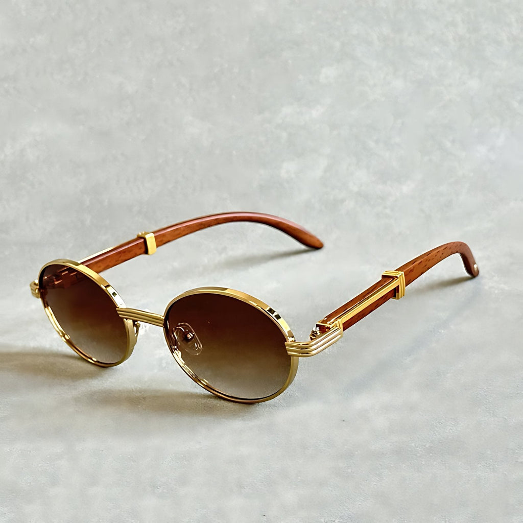 Daniel | Lunettes de soleil rondes avec monture dorée, protection UV400