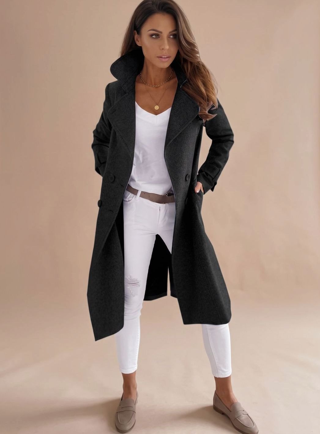 Emilia | Manteau d'hiver cintré pour femmes, élégant manteau en laine à double boutonnage