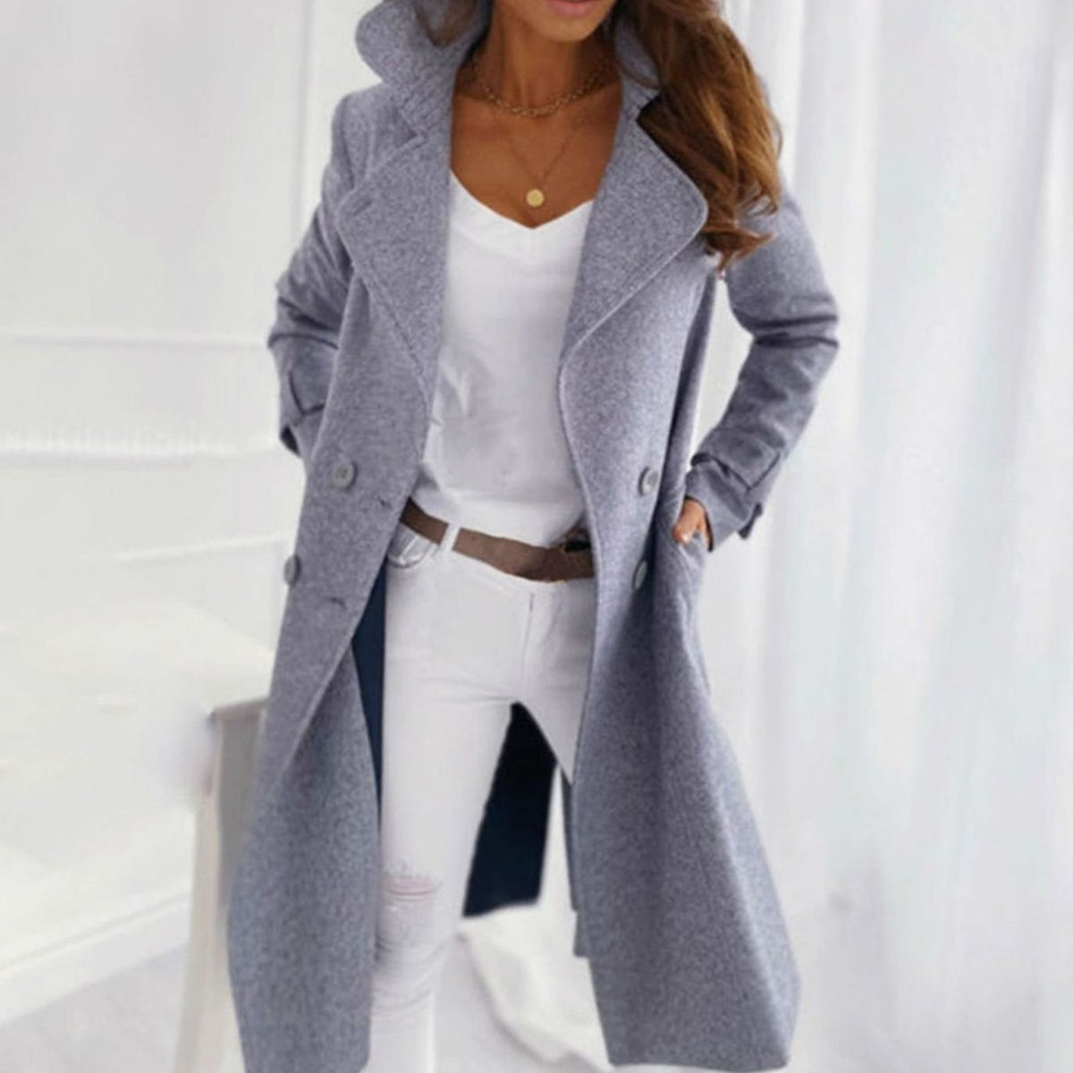 Emilia | Manteau d'hiver cintré pour femmes, élégant manteau en laine à double boutonnage