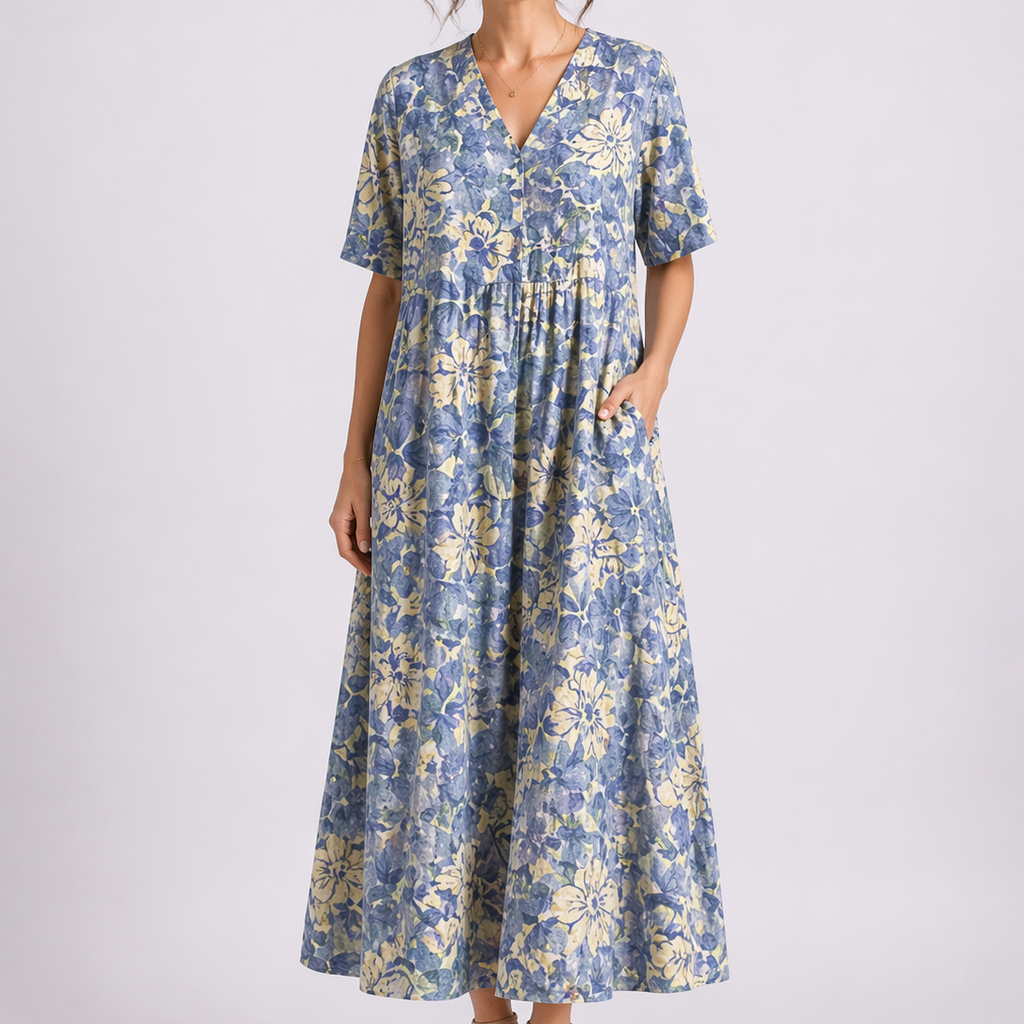Tempest | Robe Midi à Fleurs à Col V à Manches Courtes pour Femmes