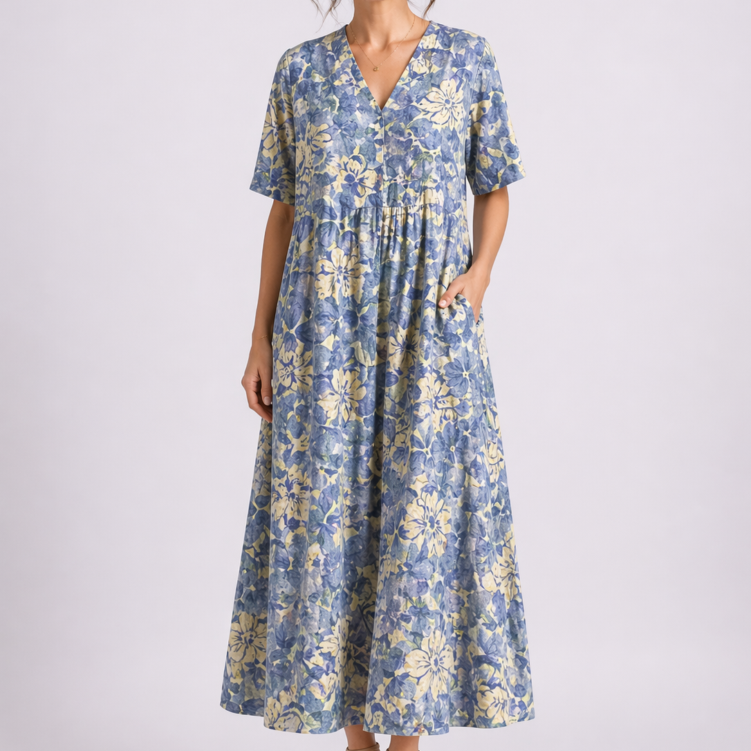 Tempest | Robe Midi à Fleurs à Col V et Manches Courtes pour Femmes