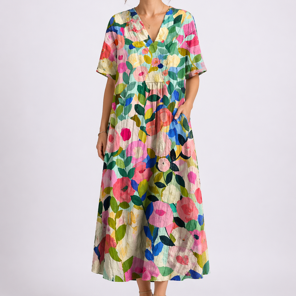 Tempest | Robe Midi à Fleurs à Col V à Manches Courtes pour Femmes