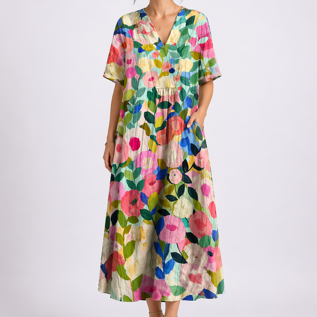 Tempest | Robe Midi à Fleurs à Col V à Manches Courtes pour Femmes