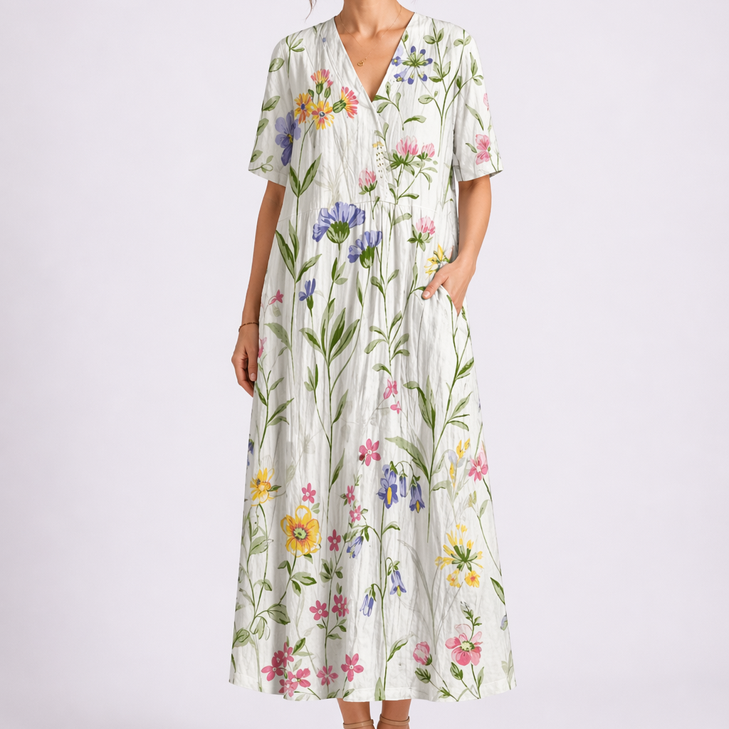 Tempest | Robe Midi à Fleurs à Col V à Manches Courtes pour Femmes
