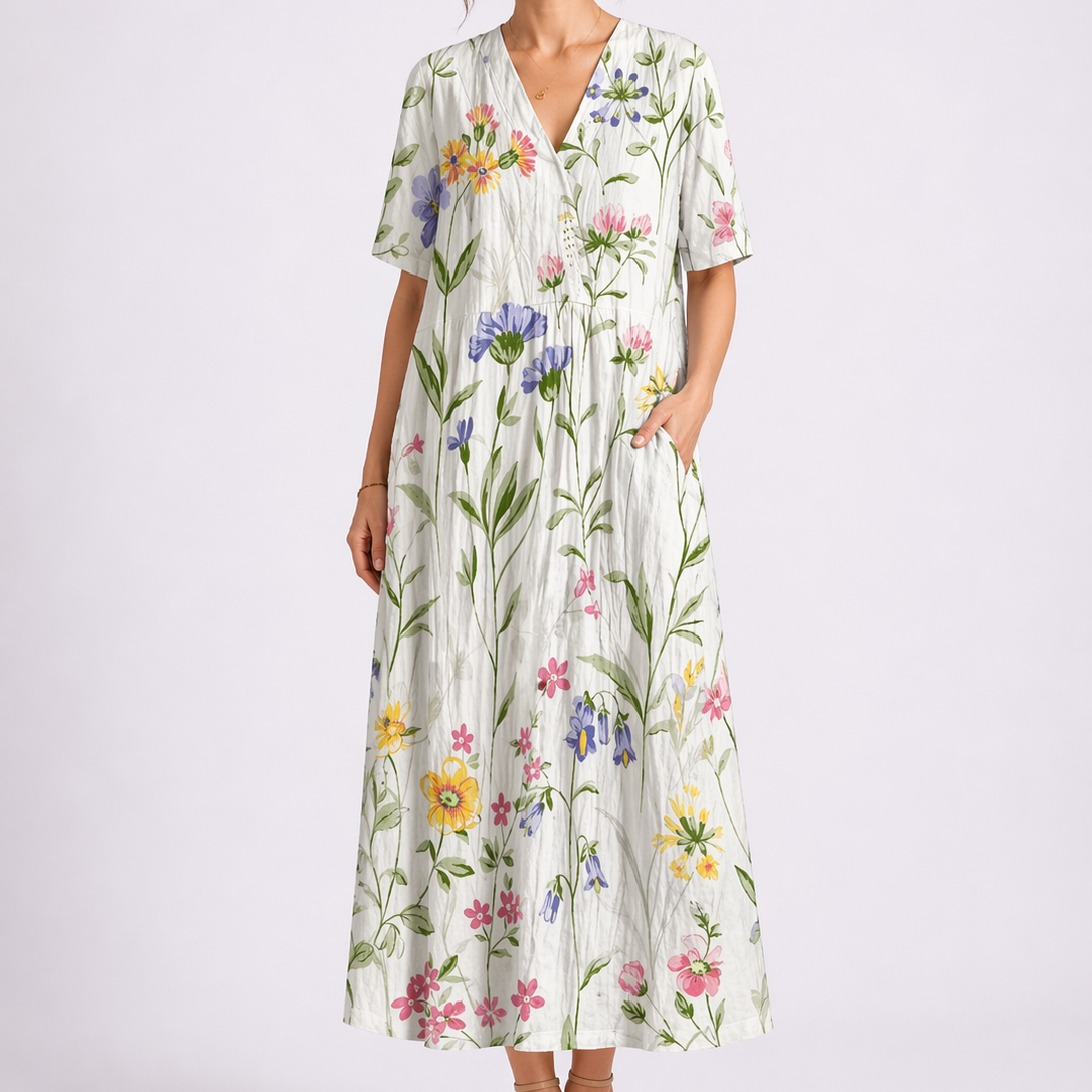 Tempest | Robe Midi à Fleurs à Col V à Manches Courtes pour Femmes