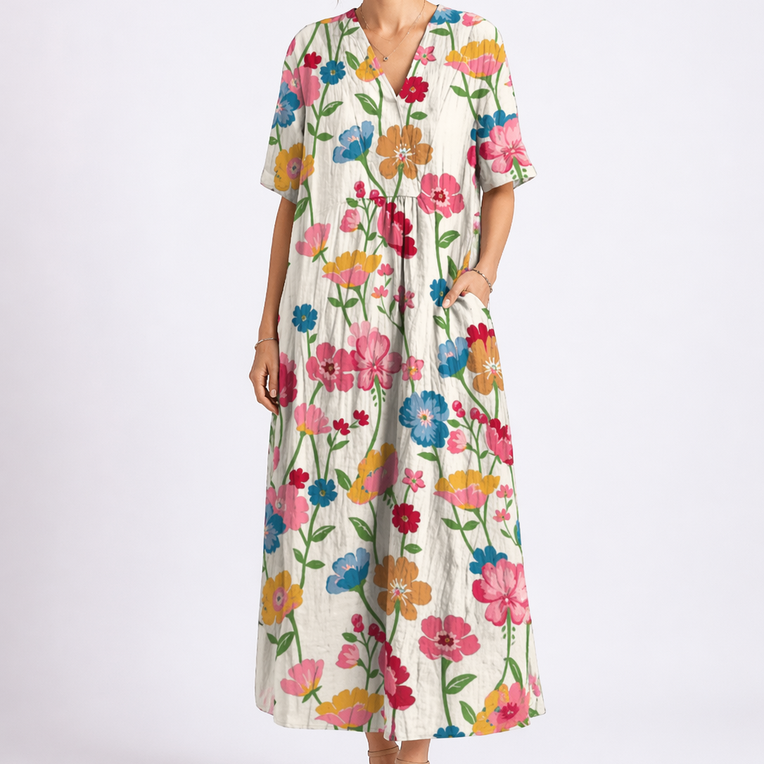Tempest | Robe Midi à Fleurs à Col V et Manches Courtes pour Femmes