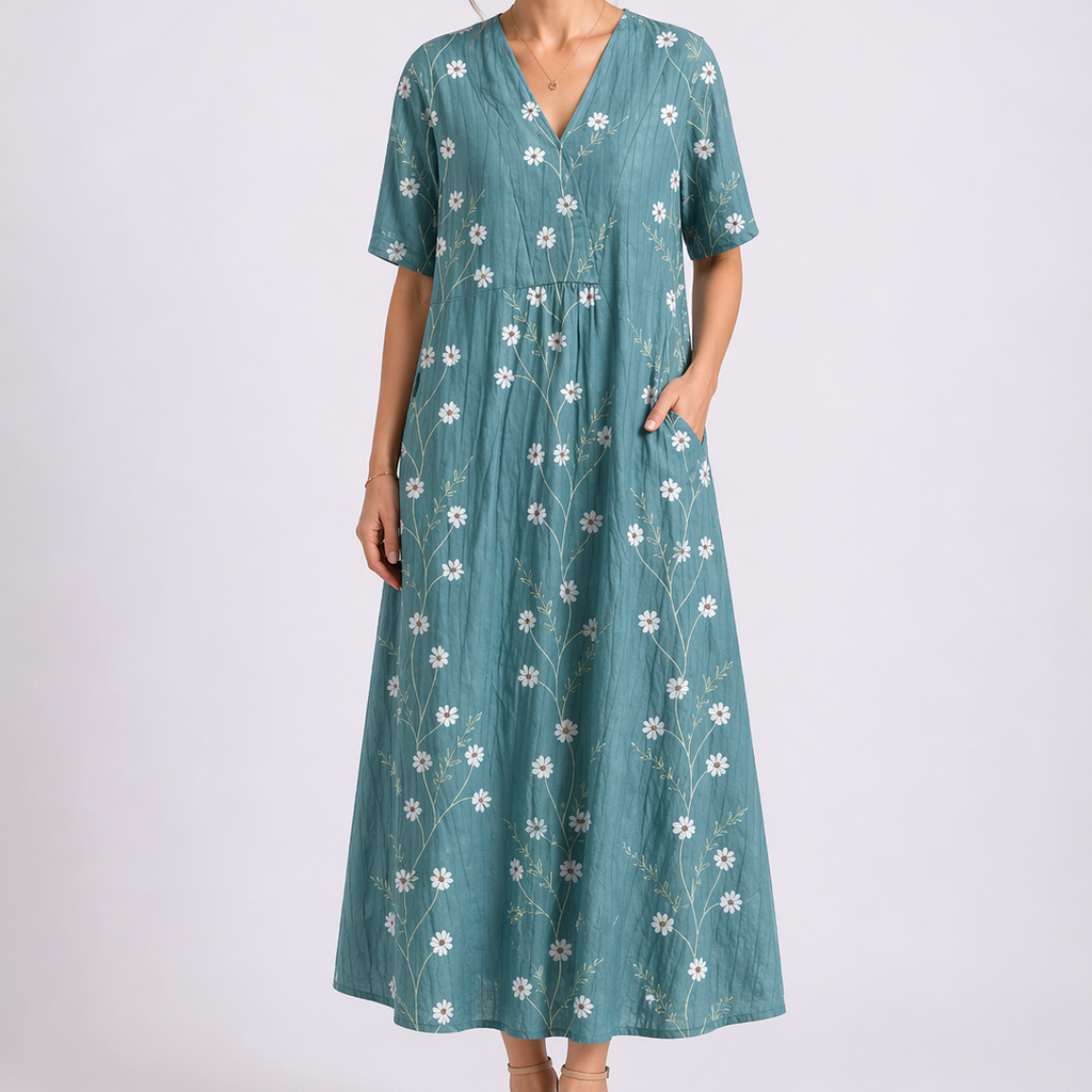 Tempest | Robe Midi à Fleurs à Col V à Manches Courtes pour Femmes