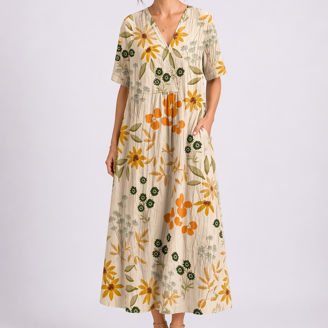 Tempest | Robe Midi à Fleurs à Col V à Manches Courtes pour Femmes