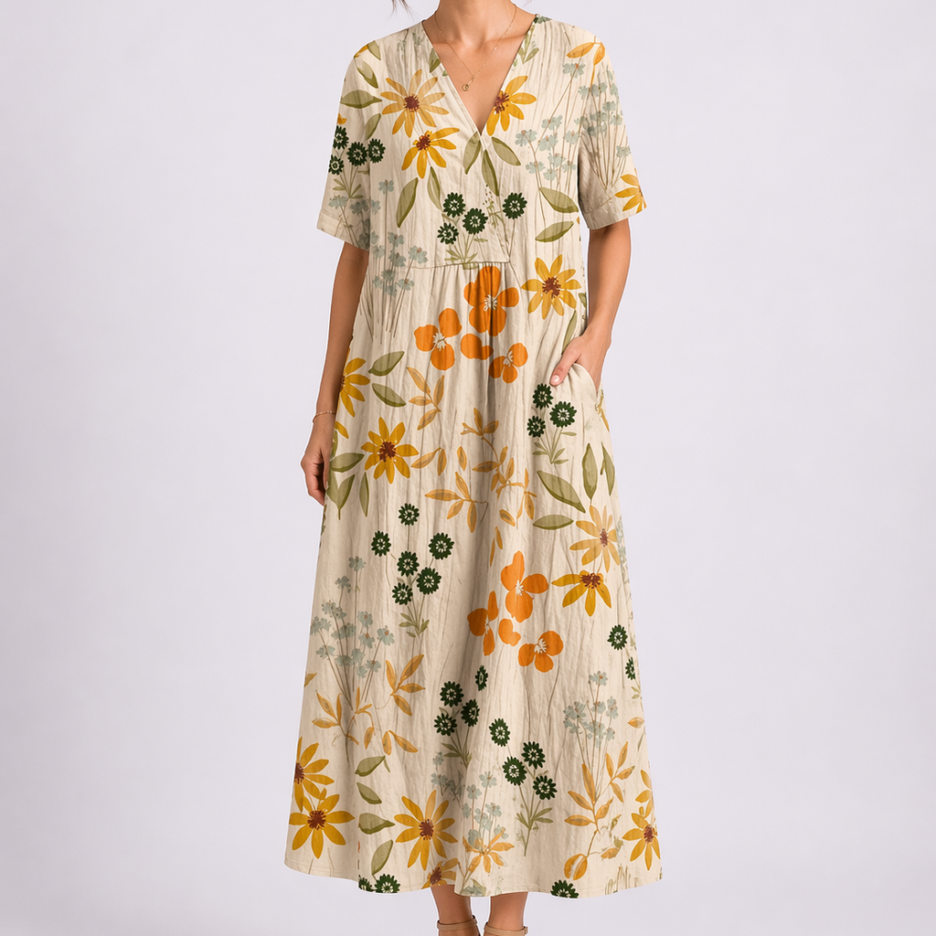 Tempest | Robe Midi à Fleurs à Col V et Manches Courtes pour Femmes