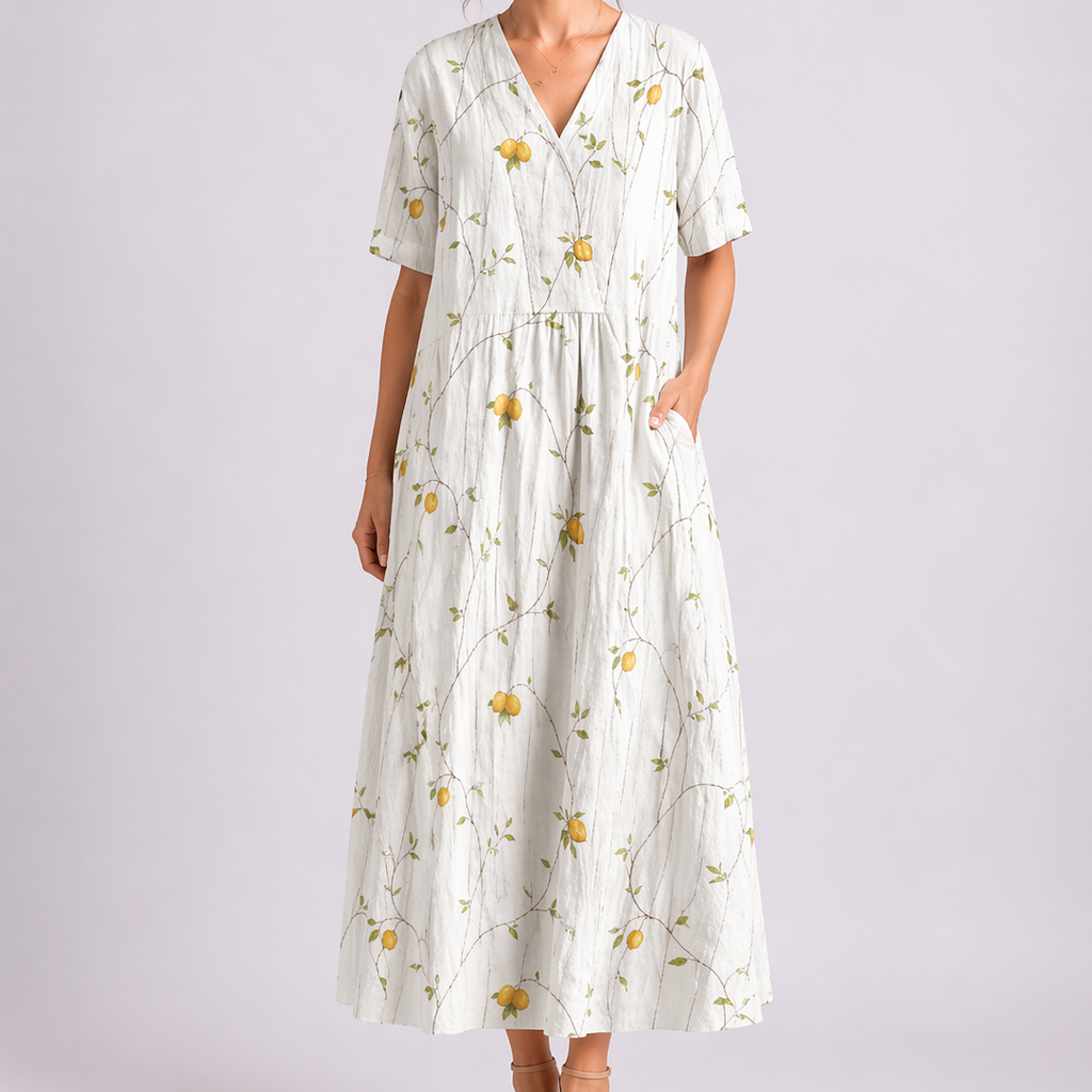 Tempest | Robe Midi à Fleurs à Col V à Manches Courtes pour Femmes