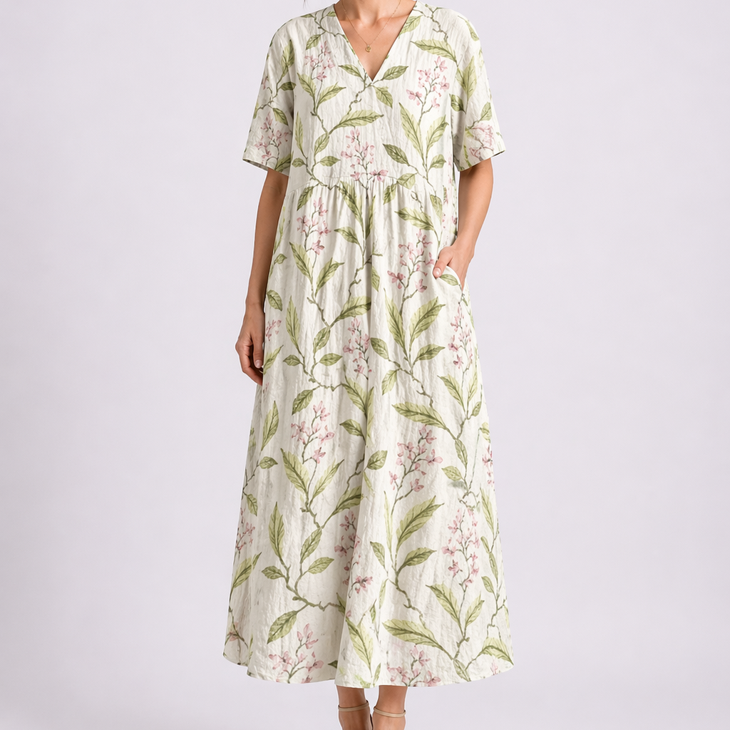 Tempest | Robe Midi à Fleurs à Col V à Manches Courtes pour Femmes