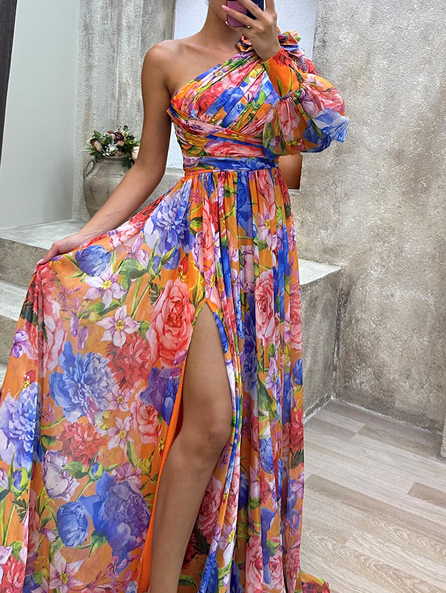 Théodora | Robe Maxi Fleurie À Une Épaule pour Femmes