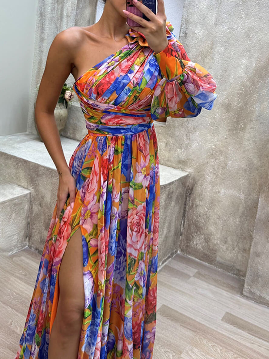 Théodora | Robe Maxi Fleurie À Une Épaule pour Femmes